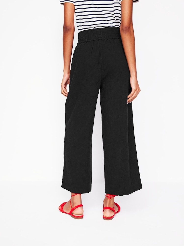 Boden Black Cropped Double Cloth 100% Cotton Trousers - Image 3 of 6