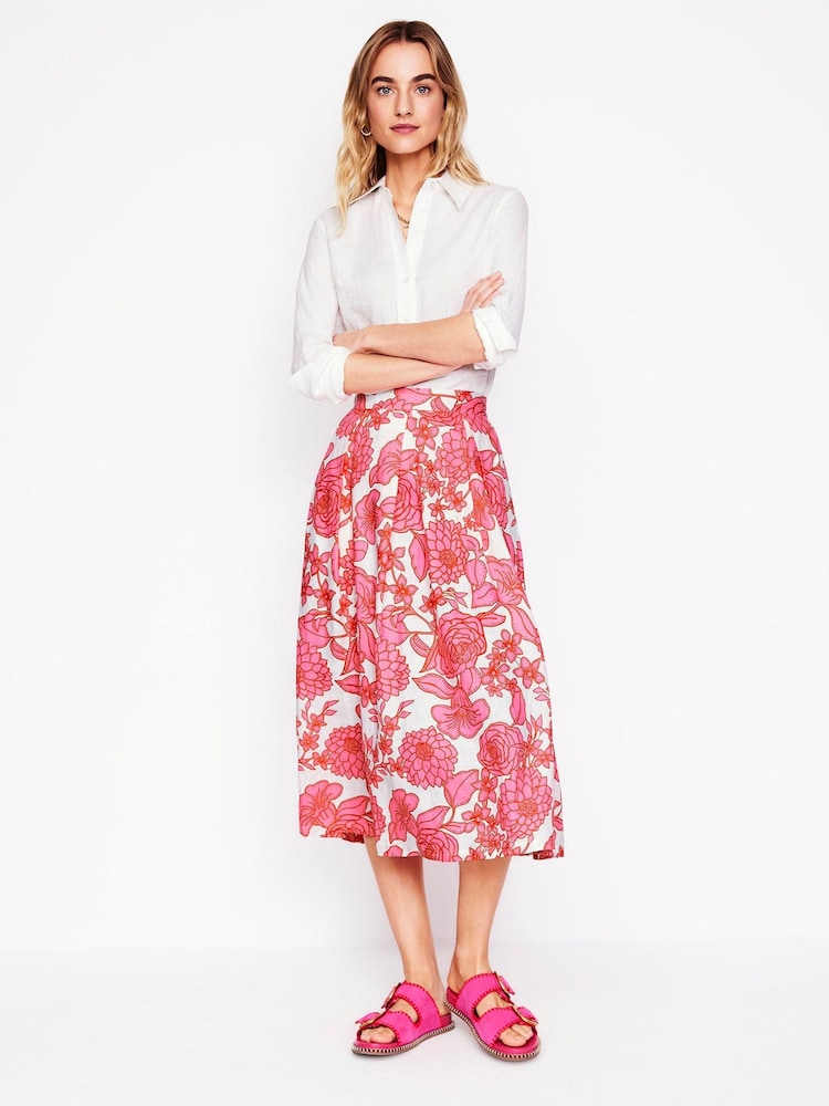 Boden Pink Verity 100% Linen Midi Skirt - Image 1 of 6