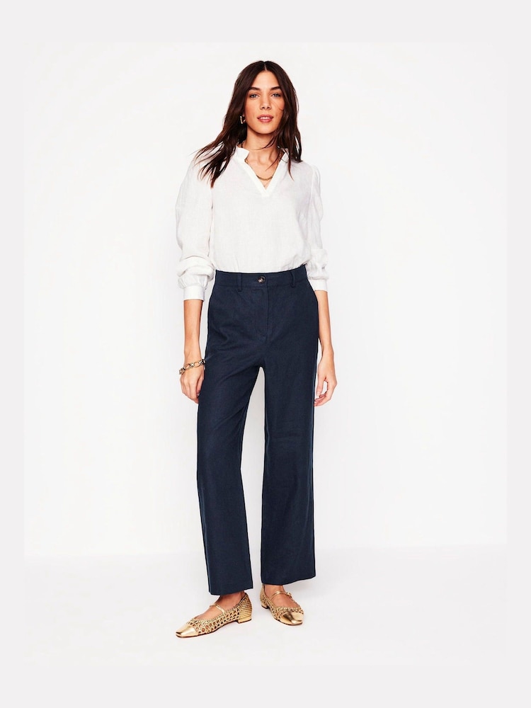 Boden Blue Westbourne Crop Linen 100% Cotton Trousers - Image 1 of 5 Boden Blue Westbourne Crop Linen 100% Cotton Trousers - Image 1 of 5