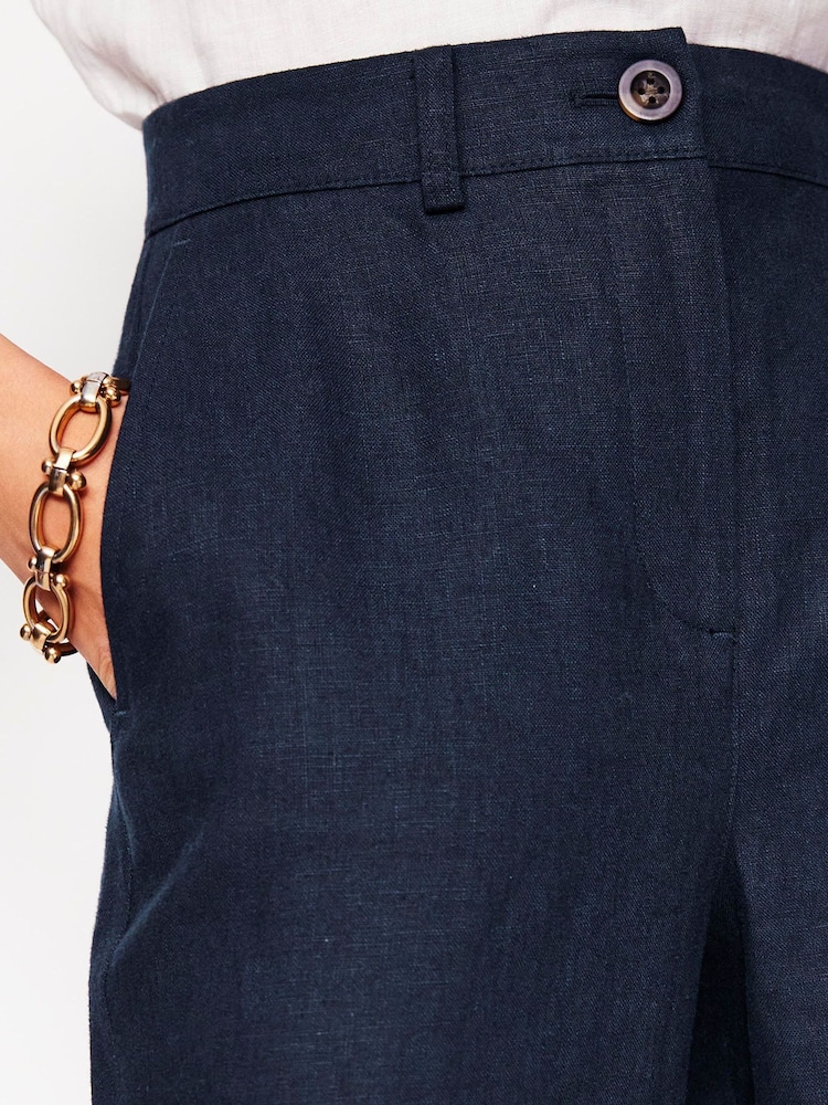 Boden Blue Westbourne Crop Linen 100% Cotton Trousers - Image 2 of 5 Boden Blue Westbourne Crop Linen 100% Cotton Trousers - Image 2 of 5
