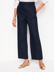 Boden Blue Westbourne Crop Linen 100% Cotton Trousers - Image 4 of 5