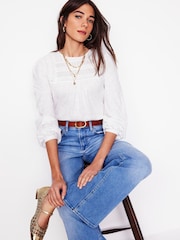 Boden White Pintuck Yoke 100% Cotton Top - Image 1 of 5