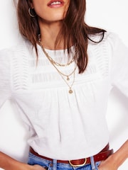 Boden White Pintuck Yoke 100% Cotton Top - Image 2 of 5