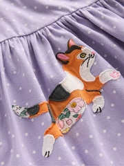 Boden Purple Cats Betty Jersey Appliqué 100% Cotton Dress - Image 3 of 3