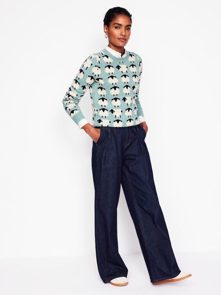 Boden Blue Heather Jacquard Jumper - Image 4 of 6