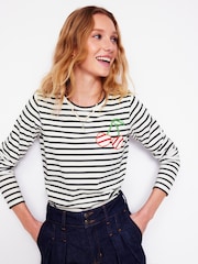 Boden Cream Novelty Long Sleeve 100% Cotton Jersey Top - Image 1 of 5