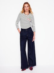 Boden Cream Novelty Long Sleeve 100% Cotton Jersey Top - Image 3 of 5