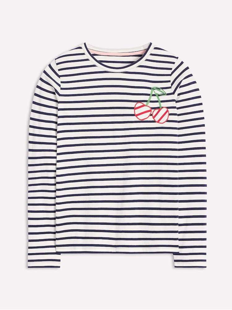 Boden Cream Novelty Long Sleeve 100% Cotton Jersey Top - Image 5 of 5
