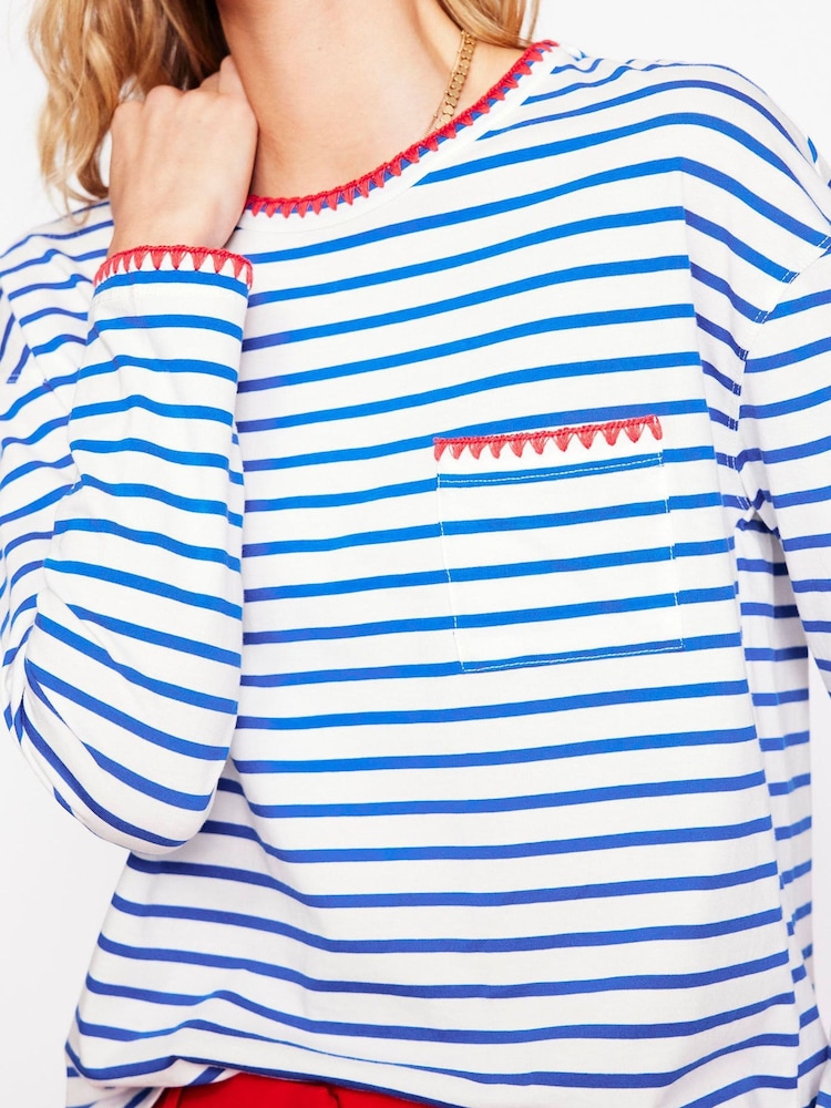 Boden Blue Blanket Stitch 100% Cotton Top - Image 2 of 5