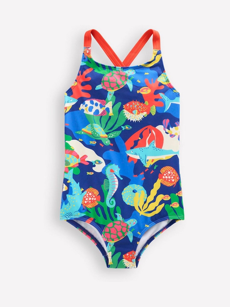 Boden Blue Cross Back Printed Swimsuit - Image 1 of 5