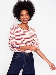 Boden Red Button Cuff Breton 100% Cotton Top - Image 1 of 5