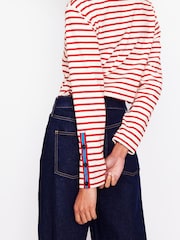 Boden Red Button Cuff Breton 100% Cotton Top - Image 2 of 5