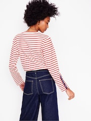 Boden Red Button Cuff Breton 100% Cotton Top - Image 3 of 5