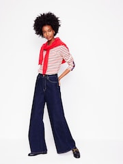 Boden Red Button Cuff Breton 100% Cotton Top - Image 4 of 5