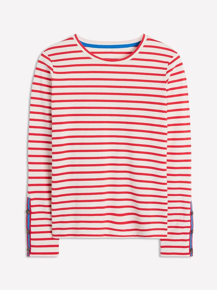 Boden Red Button Cuff Breton 100% Cotton Top - Image 5 of 5