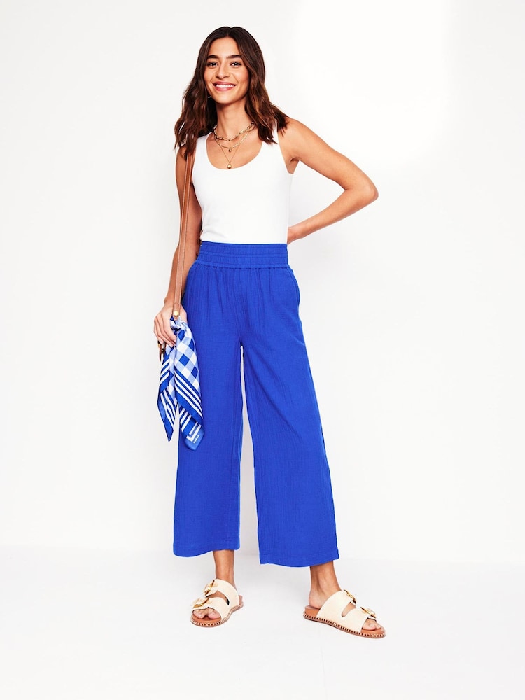 Boden Blue Cropped Double Cloth 100% Cotton Trousers - Image 1 of 5