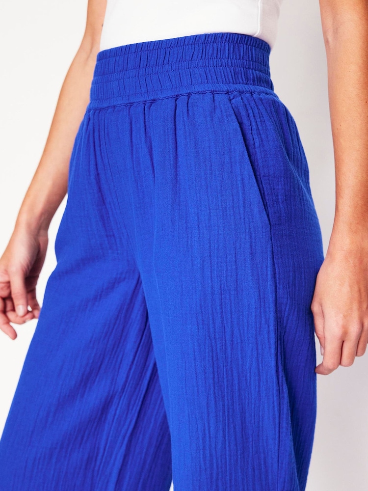 Boden Blue Cropped Double Cloth 100% Cotton Trousers - Image 2 of 5