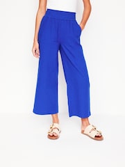 Boden Blue Cropped Double Cloth 100% Cotton Trousers - Image 4 of 5