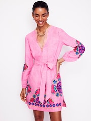 Boden Pink Cleo Tie Waist Linen Dress - Image 1 of 6