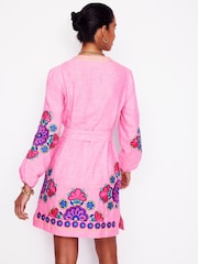 Boden Pink Cleo Tie Waist Linen Dress - Image 2 of 6