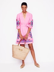 Boden Pink Cleo Tie Waist Linen Dress - Image 3 of 6