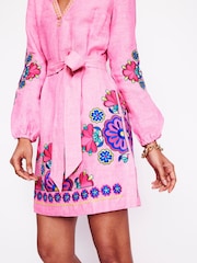 Boden Pink Cleo Tie Waist Linen Dress - Image 4 of 6