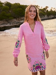 Boden Pink Cleo Tie Waist Linen Dress - Image 5 of 6