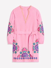 Boden Pink Cleo Tie Waist Linen Dress - Image 6 of 6
