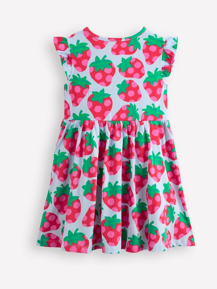 Boden Blue Posie Frill Sleeve 100% Cotton Dress - Image 2 of 3