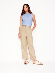 Boden Brown Westbourne Crop Linen 100% Cotton Trousers - Image 1 of 6
