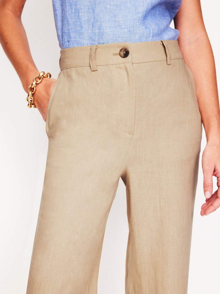 Boden Brown Westbourne Crop Linen 100% Cotton Trousers - Image 2 of 6 Boden Brown Westbourne Crop Linen 100% Cotton Trousers - Image 2 of 6