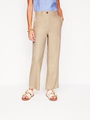 Boden Brown Westbourne Crop Linen 100% Cotton Trousers - Image 4 of 6