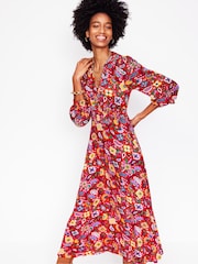 Boden Red Ivy Smocked Midi Dress - Image 4 of 6