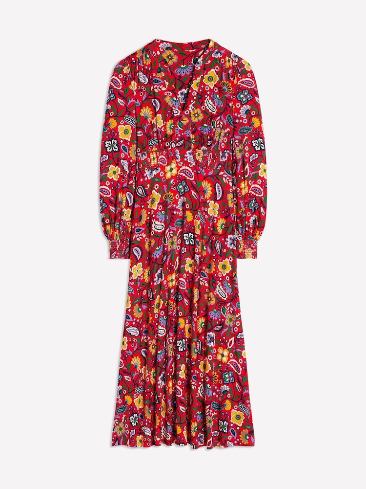 Boden Red Ivy Smocked Midi Dress - Image 6 of 6