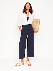 Boden Blue Light Cropped Double Cloth 100% Cotton Trousers - Image 1 of 5