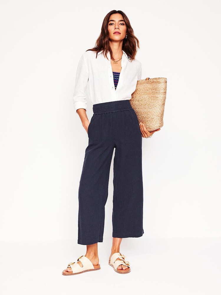 Boden Blue Light Cropped Double Cloth 100% Cotton Trousers - Image 1 of 5 Boden Blue Light Cropped Double Cloth 100% Cotton Trousers - Image 1 of 5