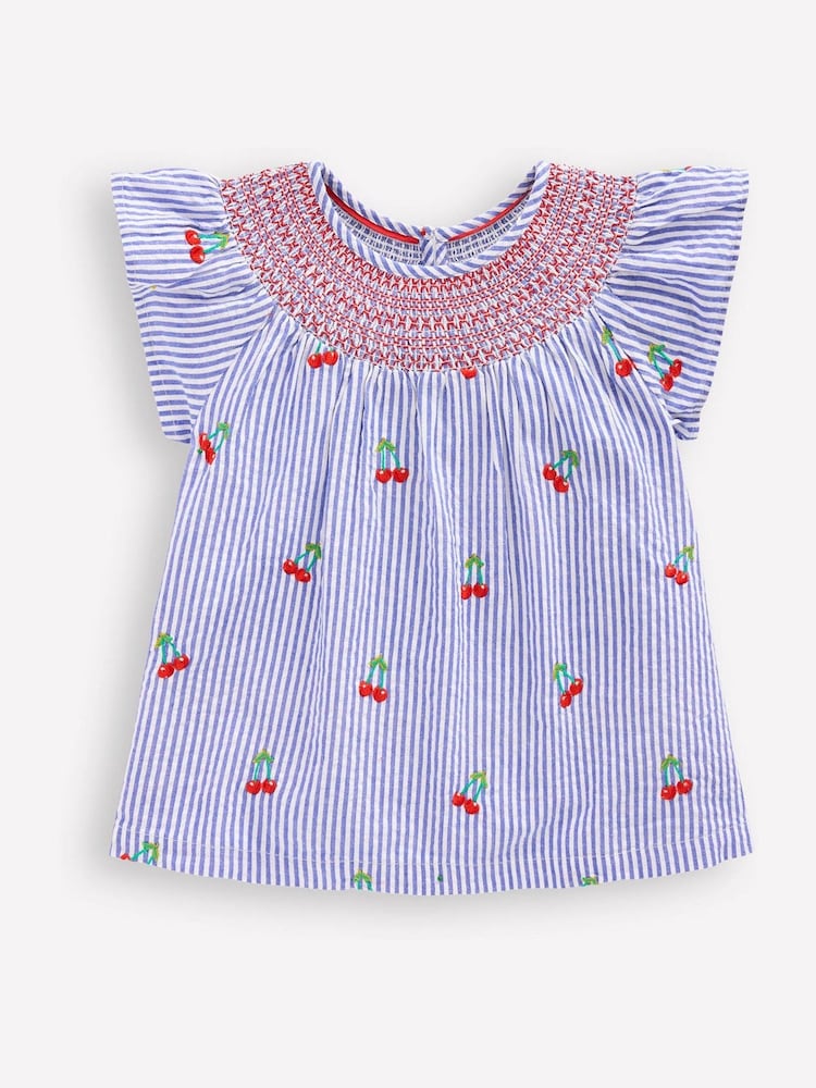 Boden Blue Woven Smocked 100% Cotton Top - Image 1 of 3