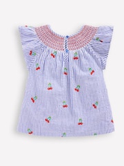Boden Blue Woven Smocked 100% Cotton Top - Image 2 of 3