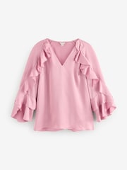 Jigsaw Pink Satin Fluid Frill Top - Image 1 of 1