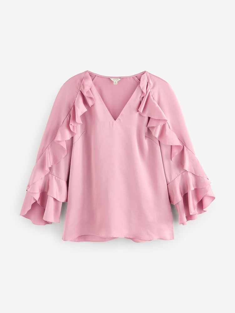 Jigsaw Pink Satin Fluid Frill Top - Image 1 of 1