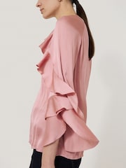 Jigsaw Pink Satin Fluid Frill Top - Image 5 of 7