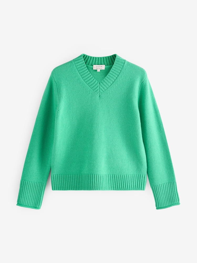Jigsaw Green Wool Cashmere Blend V-Neck Jumper - Image 1 of 1