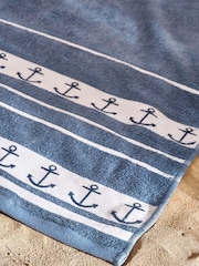 Catherine Lansfield Blue Anchors Cotton Extra Large Beach Towel - Image 2 of 3
