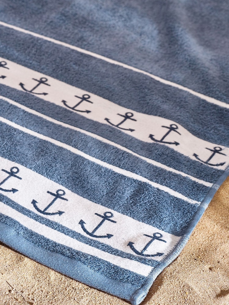 Catherine Lansfield Blue Anchors Cotton Extra Large Beach Towel - Image 2 of 3