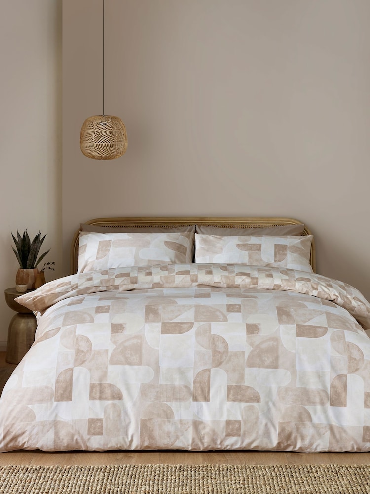 Catherine Lansfield Natural Sloane Geo Reversible Duvet Cover Set - Image 1 of 4