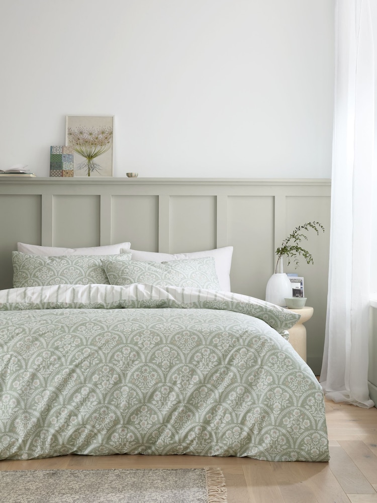 Bianca Green Scallop Floral Cotton Duvet Cover Set - Image 1 of 4
