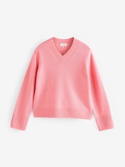 Jigsaw Pink Wool Cashmere Blend V-Neck Jumper - Image 1 of 1