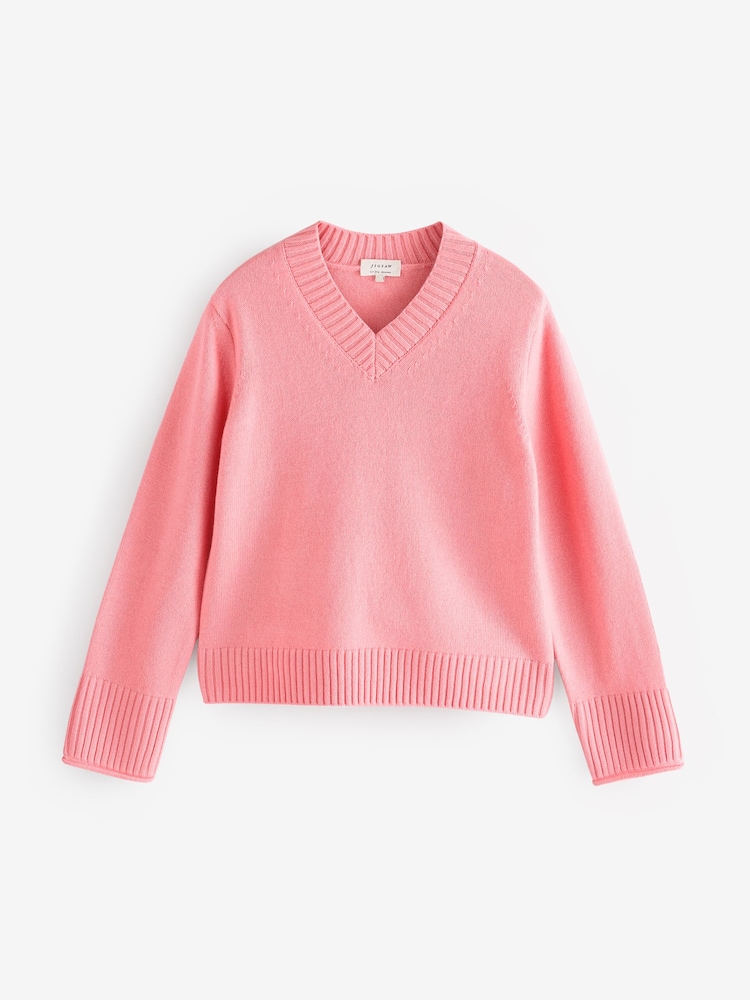 Jigsaw Pink Wool Cashmere Blend V-Neck Jumper - Image 1 of 1