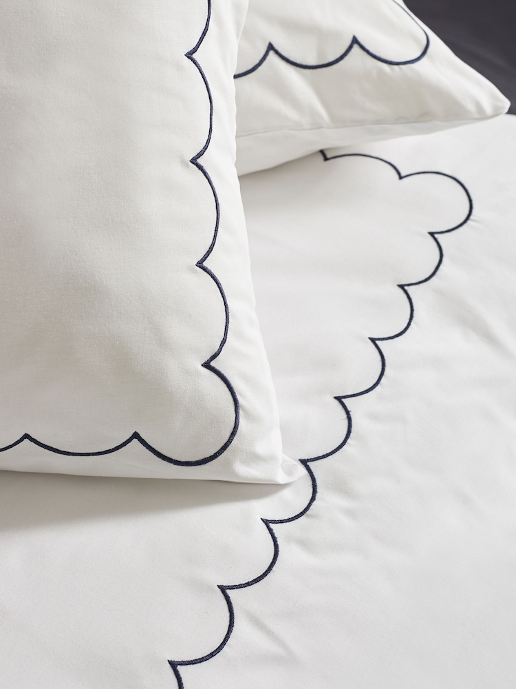 Catherine Lansfield Blue Scallop Border Embroidery Duvet Cover Set - Image 3 of 3 Catherine Lansfield Blue Scallop Border Embroidery Duvet Cover Set - Image 3 of 3
