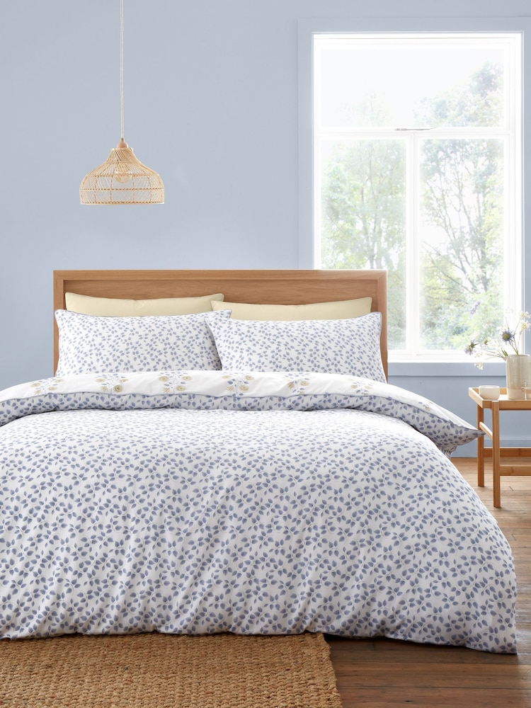 Bianca Blue Eloise Floral Cotton Satin Stripe Duvet Cover Set - Image 2 of 6 Bianca Blue Eloise Floral Cotton Satin Stripe Duvet Cover Set - Image 2 of 6